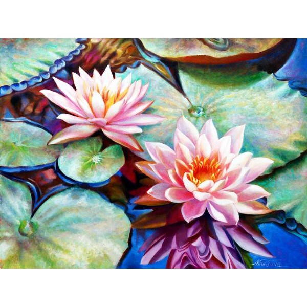 Twin Water Lilies and Reflection