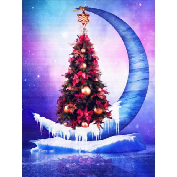 Frozen Moon With Christmas Tree