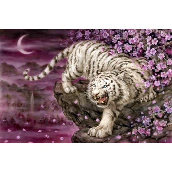White Tiger With Cherry Blossoms