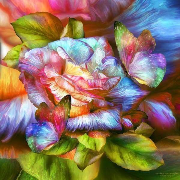 Rainbow Rose And Butterflies